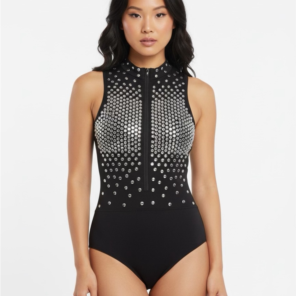 Banjul Black and Silver Studded Bodysuit